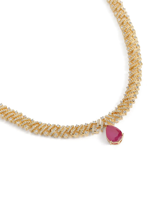 Elegant Teardrop Necklace & Earring Set - Rani Pink