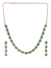 CZ Crystal Linked Oval Necklace Set - Green