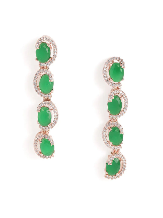 CZ Crystal Linked Oval Necklace Set - Green