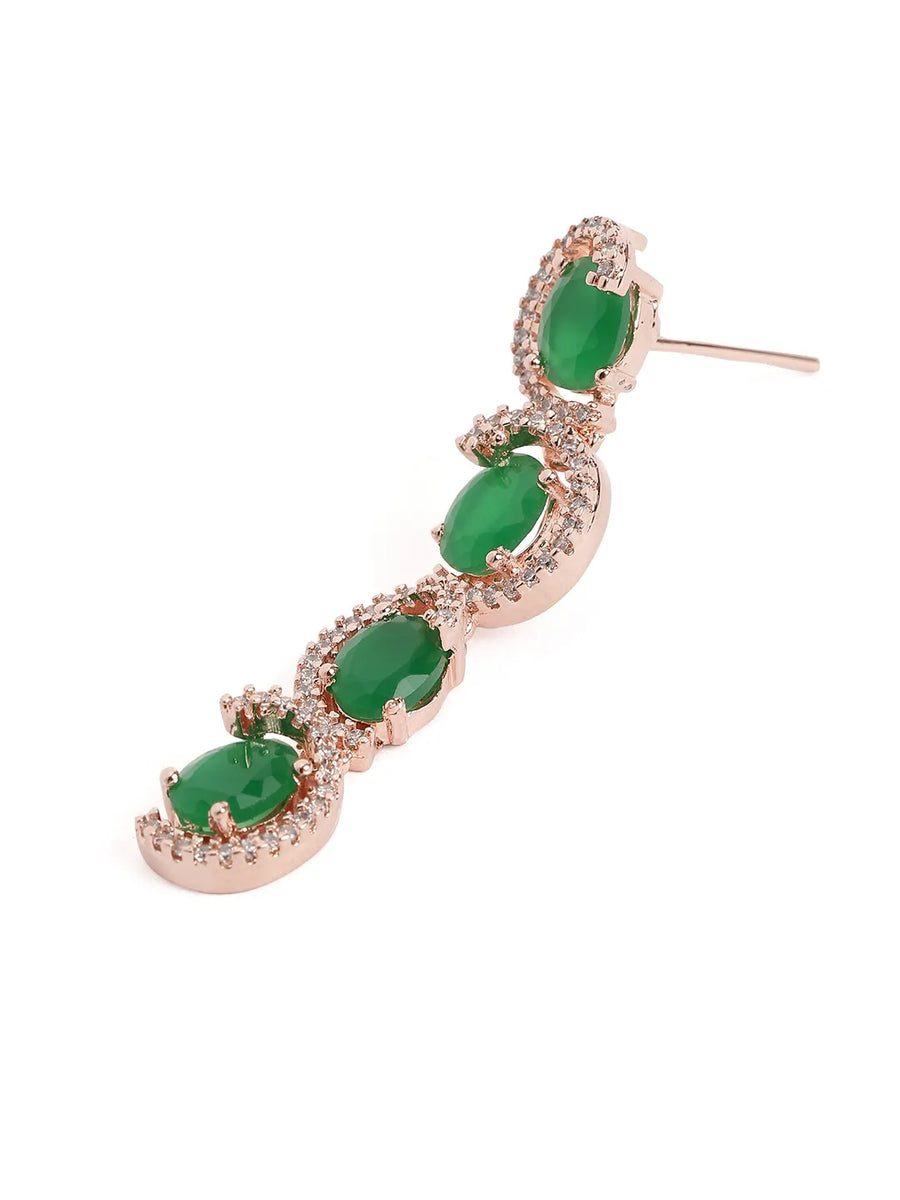 CZ Crystal Linked Oval Necklace Set - Green