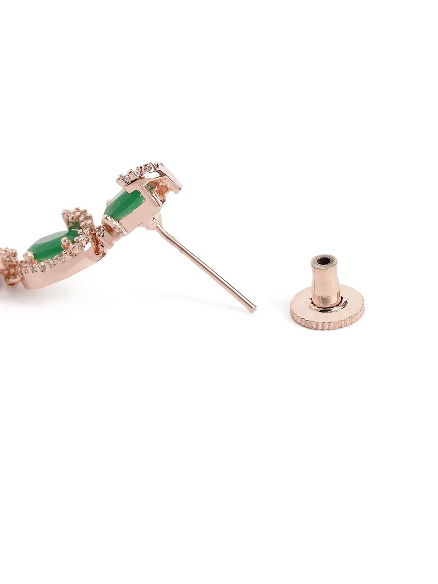 CZ Crystal Linked Oval Necklace Set - Green