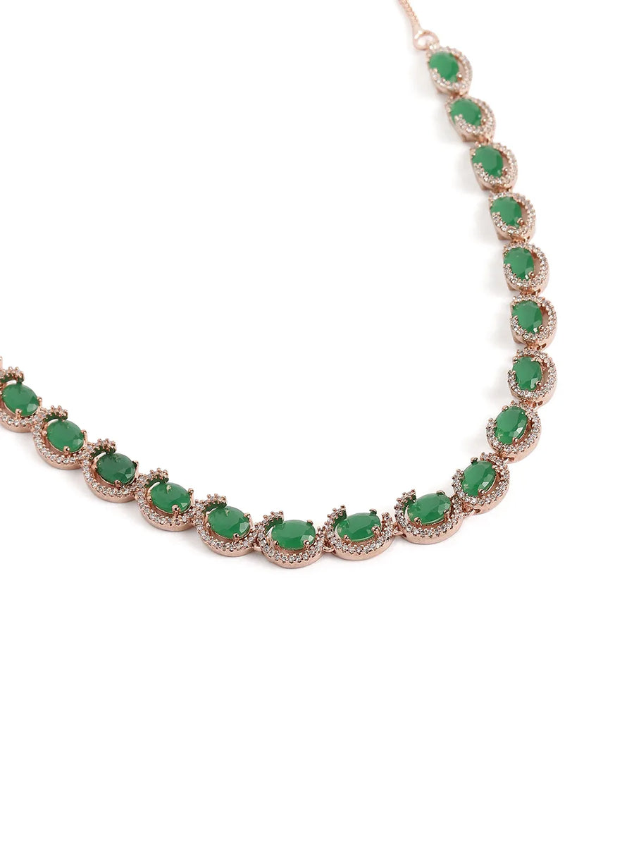 CZ Crystal Linked Oval Necklace Set - Green