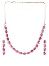 CZ Crystal Linked Oval Necklace Set - Red