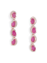 CZ Crystal Linked Oval Necklace Set - Red