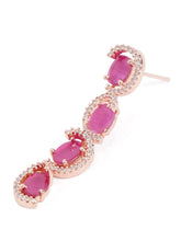 CZ Crystal Linked Oval Necklace Set - Red