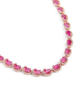 CZ Crystal Linked Oval Necklace Set - Red
