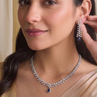 Blue Teardrop CZ Silver Plated Necklace Set