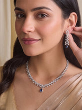Blue Teardrop CZ Silver Plated Necklace Set