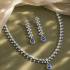 Blue Teardrop CZ Silver Plated Necklace Set