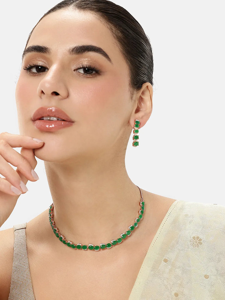 Graceful Shine Necklace Ensemble - Rose Gold - Green
