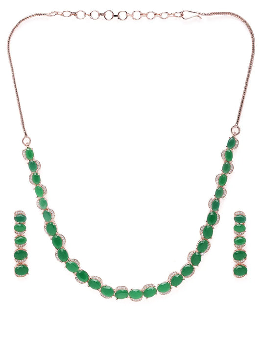Graceful Shine Necklace Ensemble - Rose Gold - Green