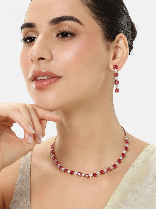 Graceful Shine Necklace Ensemble - Rose Gold - Pink