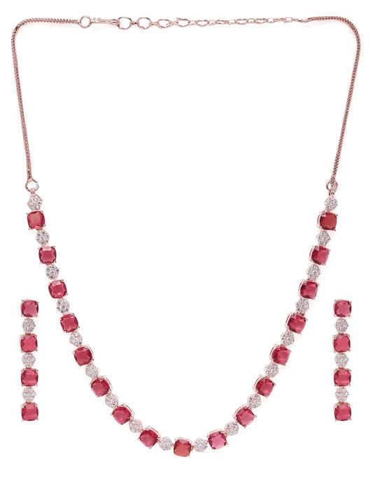 Graceful Shine Necklace Ensemble - Rose Gold - Pink