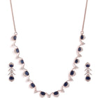 Elegant CZ Wave Necklace Earrings Set - Blue