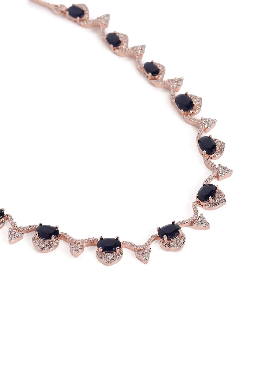 Elegant CZ Wave Necklace Earrings Set - Blue