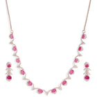 Elegant CZ Wave Necklace Earrings Set - Rani Pink