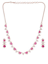 Elegant CZ Wave Necklace Earrings Set - Rani Pink