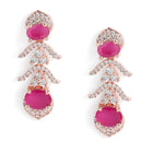 Elegant CZ Wave Necklace Earrings Set - Rani Pink