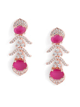 Elegant CZ Wave Necklace Earrings Set - Rani Pink
