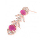 Elegant CZ Wave Necklace Earrings Set - Rani Pink