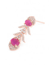 Elegant CZ Wave Necklace Earrings Set - Rani Pink