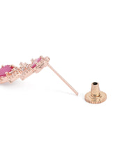 Elegant CZ Wave Necklace Earrings Set - Rani Pink