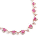 Elegant CZ Wave Necklace Earrings Set - Rani Pink