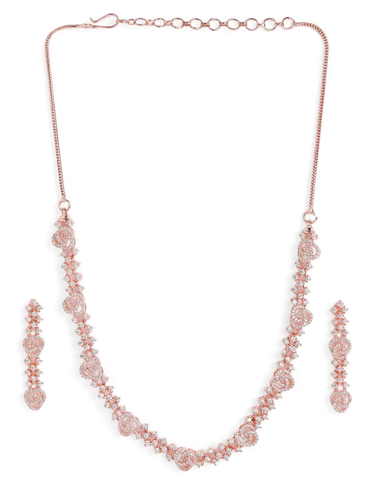 Blush Bloom Twirl CZ Necklace Set - Rose Gold