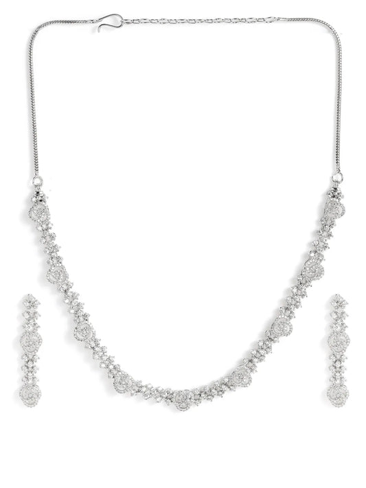 Blush Bloom Twirl CZ Necklace Set - Silver