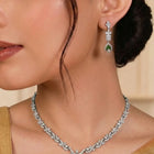 Green Teardrop CZ Necklace Set - Rose Gold
