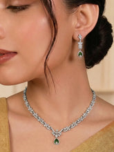 Green Teardrop CZ Necklace Set - Rose Gold