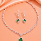 Green Teardrop CZ Necklace Set - Rose Gold