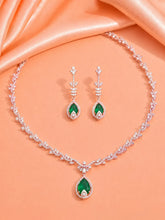 Green Teardrop CZ Necklace Set - Rose Gold