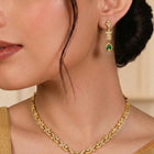 Green Teardrop CZ Necklace Set - Gold