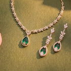 Green Teardrop CZ Necklace Set - Gold