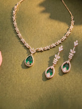 Green Teardrop CZ Necklace Set - Gold