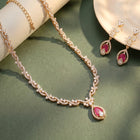 Rani Pink Teardrop CZ Necklace Set - Gold