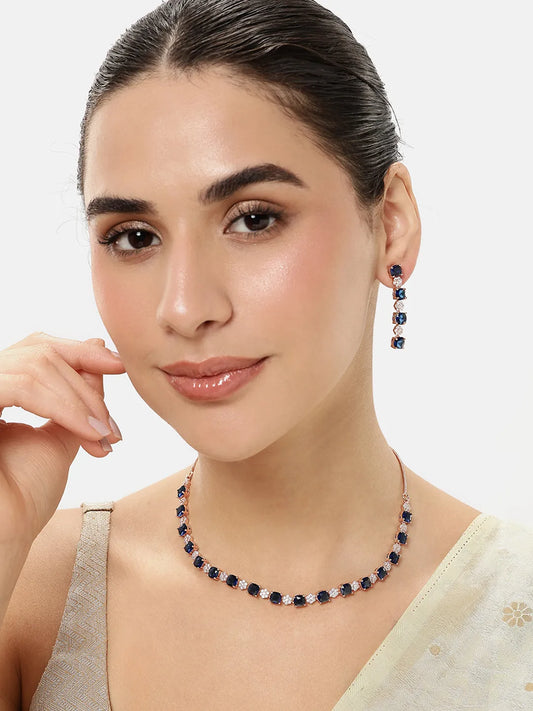 Twilight Radiance Necklace Set - Rose Gold - Blue