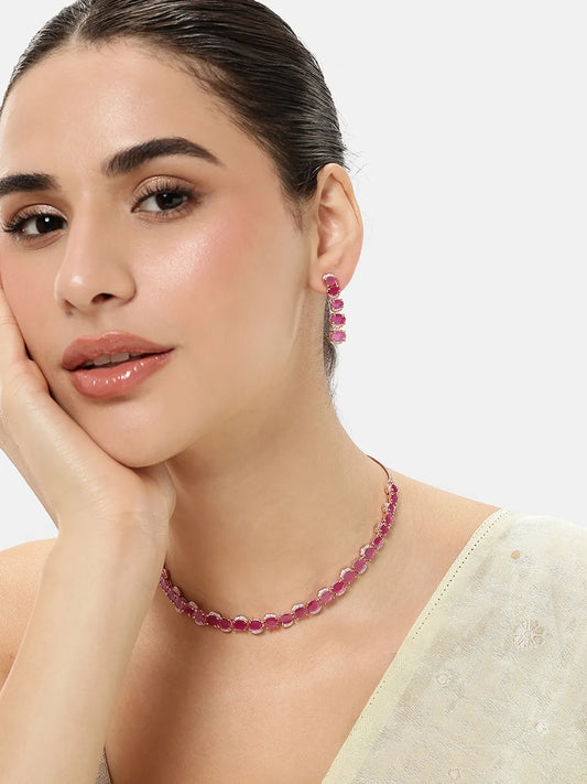 Twilight Radiance Necklace Set - Rose Gold - Red
