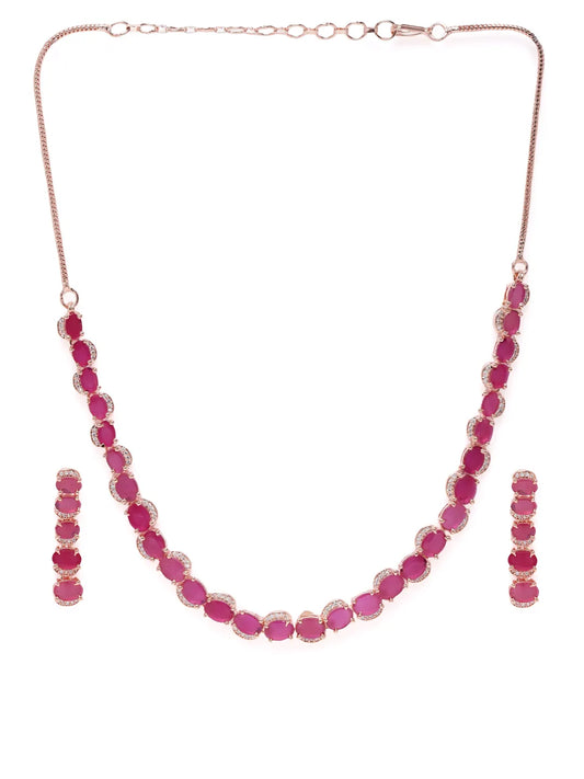 Twilight Radiance Necklace Set - Rose Gold - Red