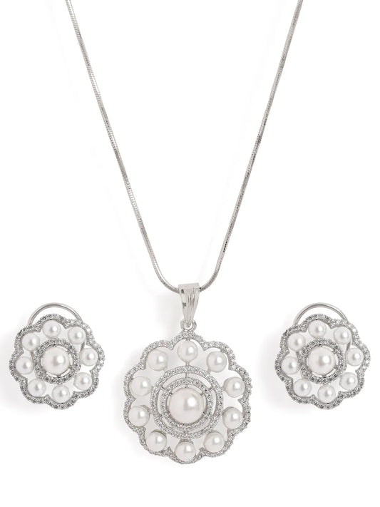 Dazzling Petal Charm Necklace Set  - Silver