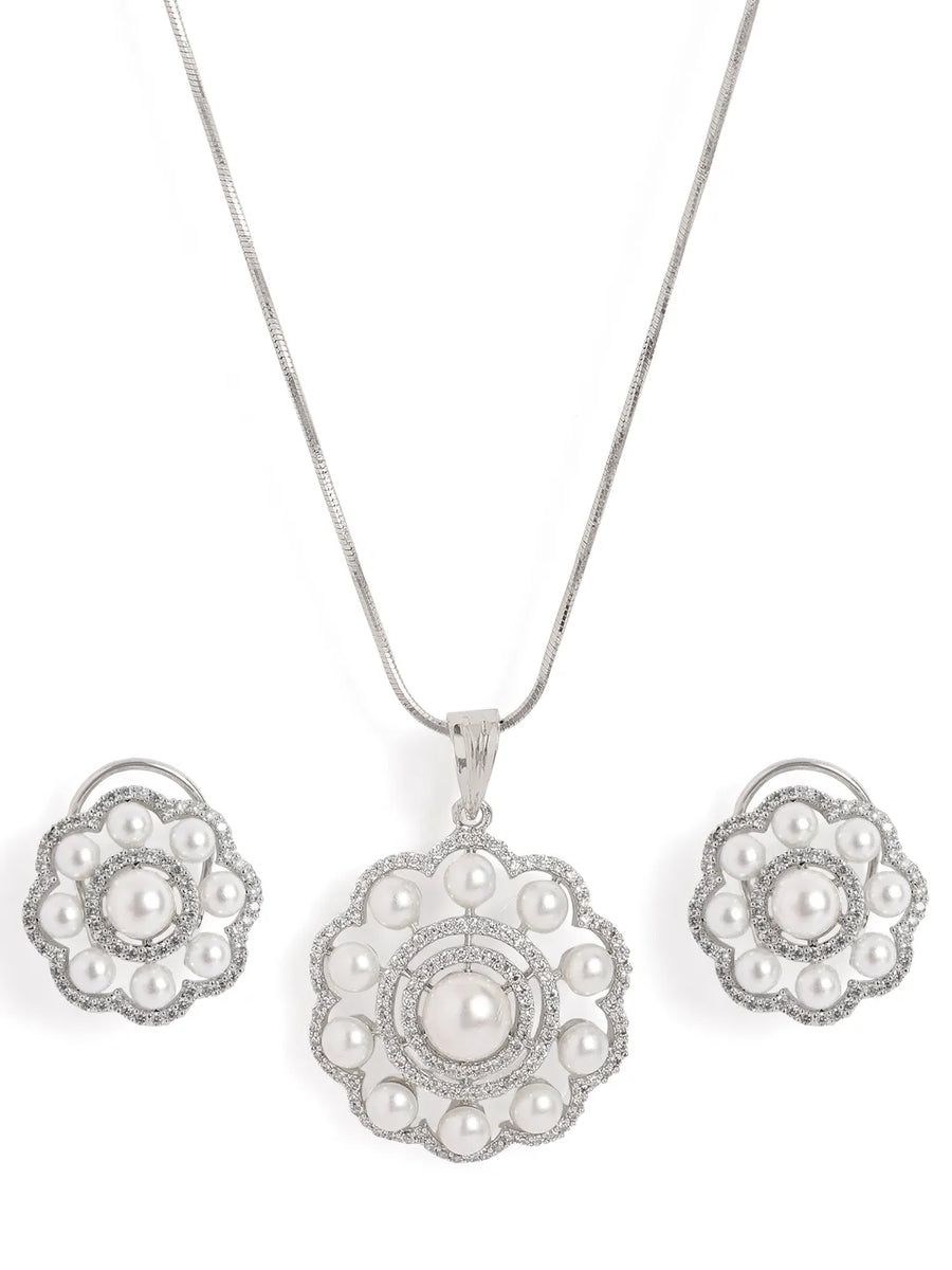 Dazzling Petal Charm Necklace Set  - Silver
