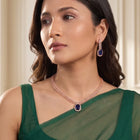 Peora Blue Halo Statement Rose Gold Necklace Set