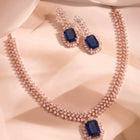 Peora Blue Halo Statement Rose Gold Necklace Set