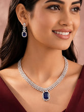 Peora Blue Teardrop CZ Necklace Set - Silver