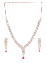 Radiant Crystal Sparkling Necklace Set - Rani Pink