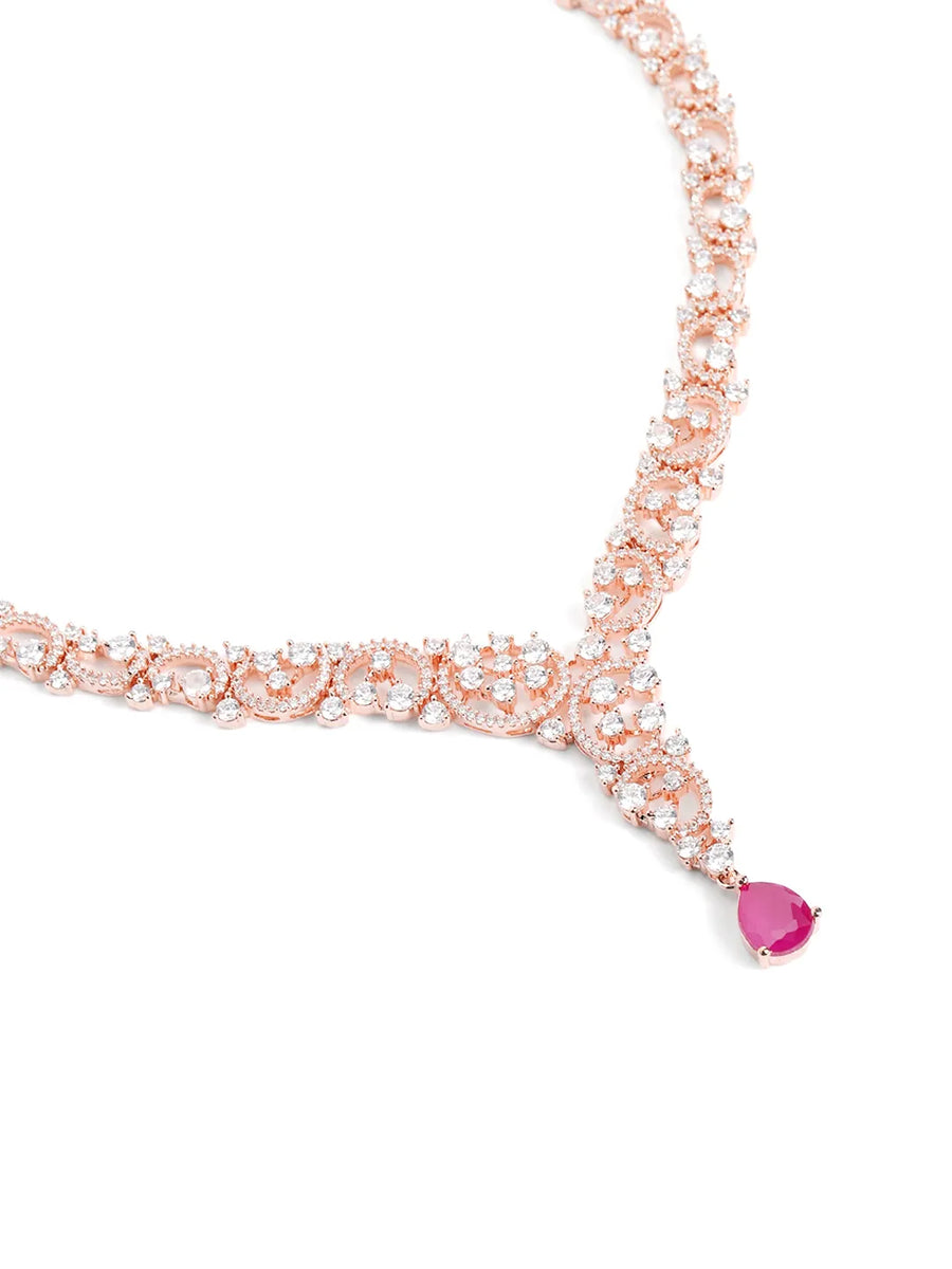 Radiant Crystal Sparkling Necklace Set - Rani Pink