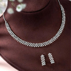 CZ Studded Symphony Necklace Set - Silver