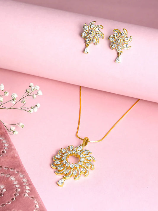 CZ & Crystal Floral Pendant Chain Set