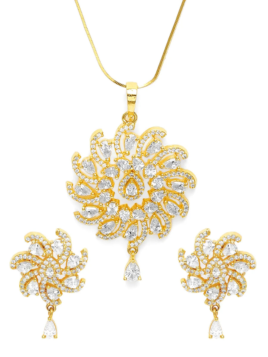 CZ & Crystal Floral Pendant Chain Set